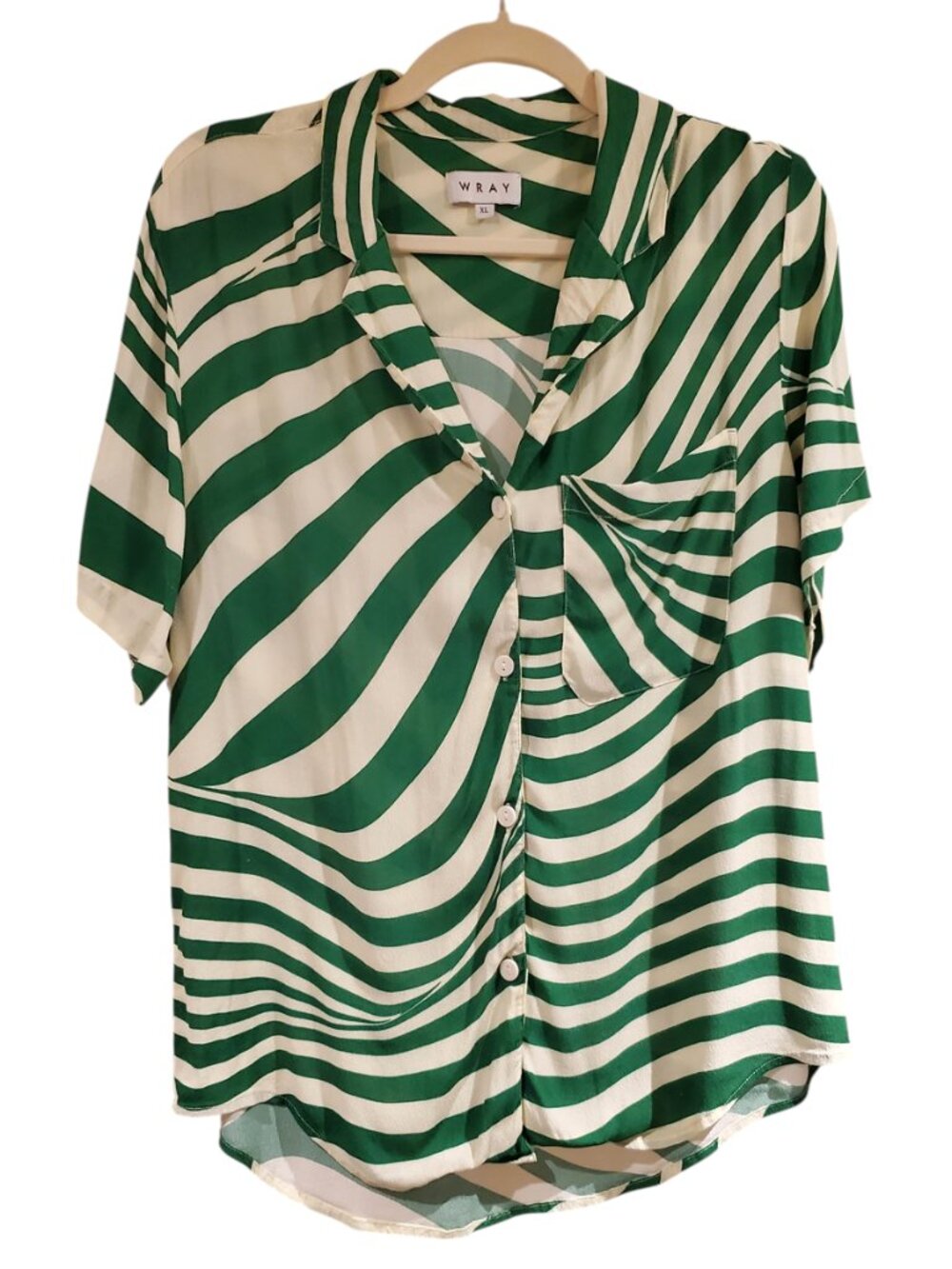 Wray NYC Indie Designer Green Wavy Stripe Button Up Lounge Shirt XL